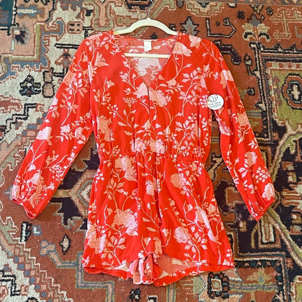 H&M Red Floral Long Sleeve Romper